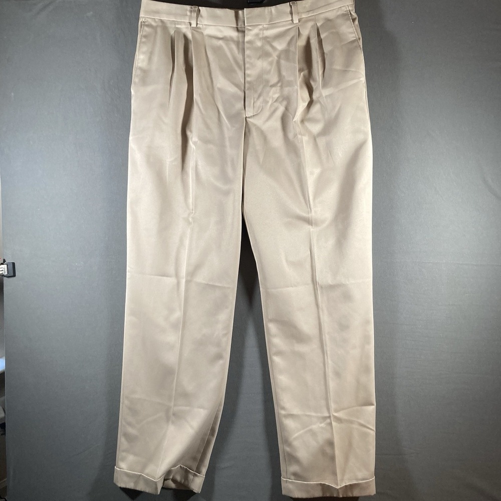 Perry Ellis Dress Pants Mens‎ 36x31 Khaki Pleated Classic Fit